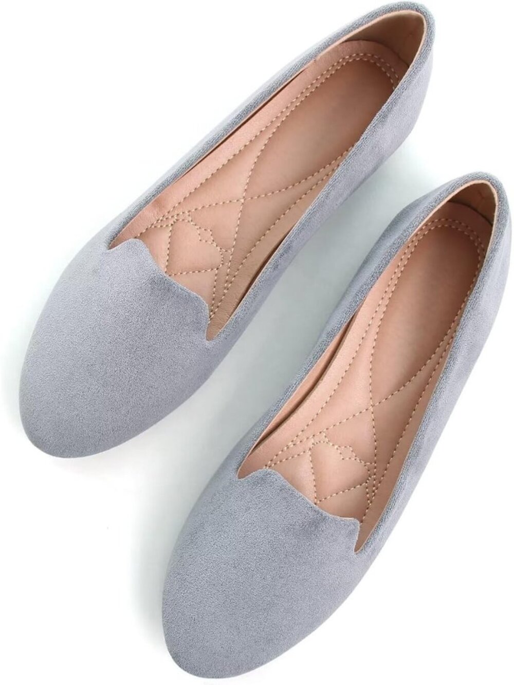 Women's Round Toe Grey Suede Comfortable Ballet Flats Slip On Casual Dress Shoes